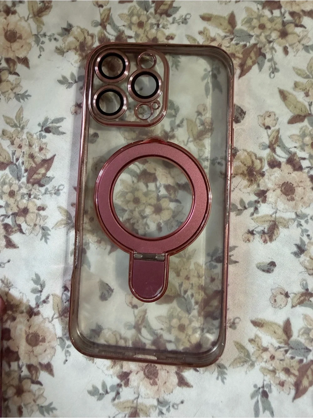 Amazon Clear Phone Case with Pink Metallic Magnetic Ring and Camera Trim